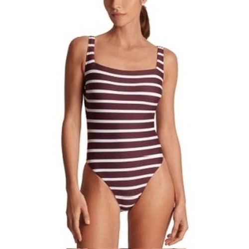 Nwt Lauren Ralph Lauren Swimsuit Women Burgundy Striped One Piece 10 $155